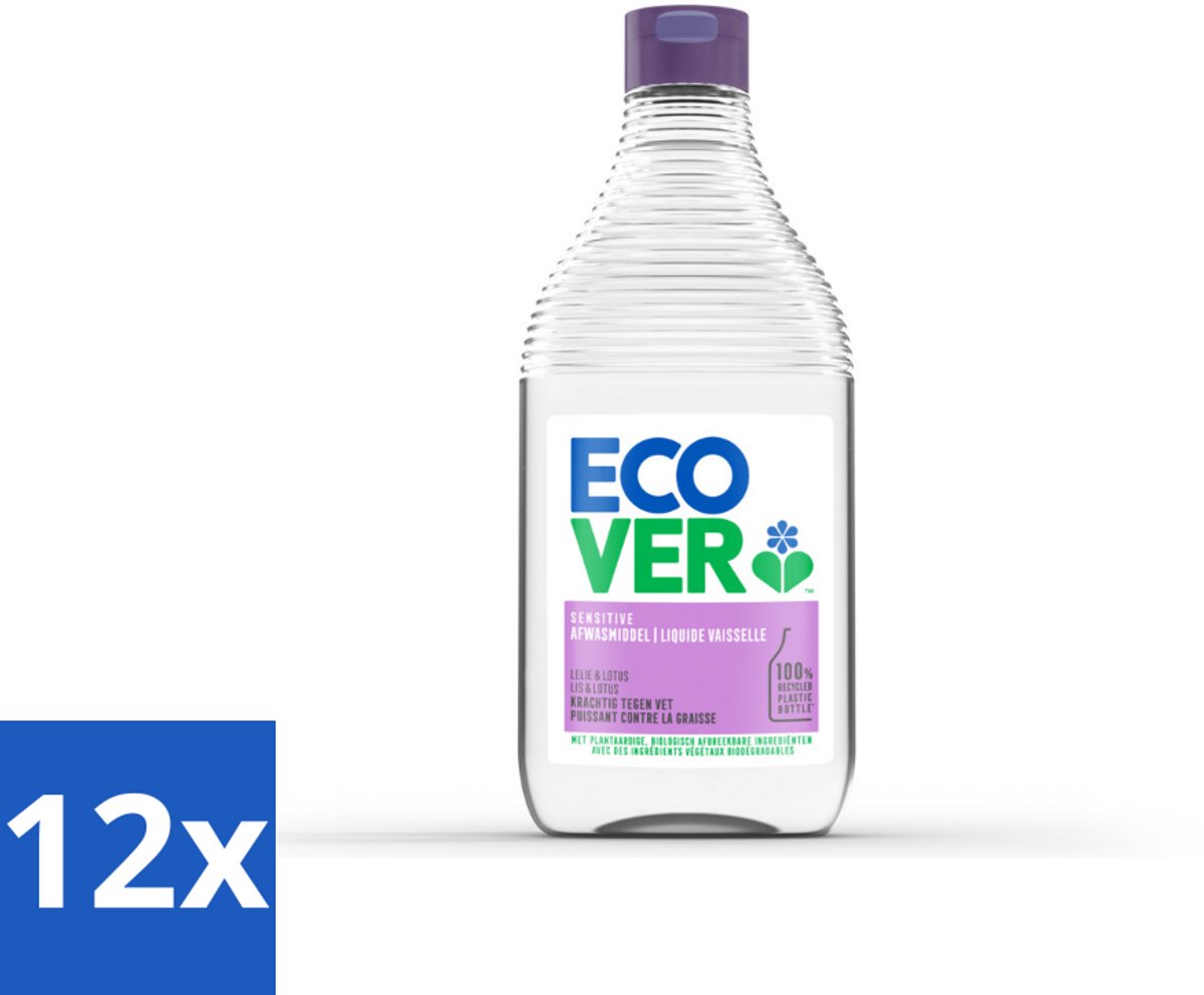 12 x Ecover - Afwasmiddel - Lelie & Lotus - 450 ml - Afwasmiddel - Biologisch Afbreekbaar - Plantaardige Reiniging - Lelie Geur - Lotus Geur