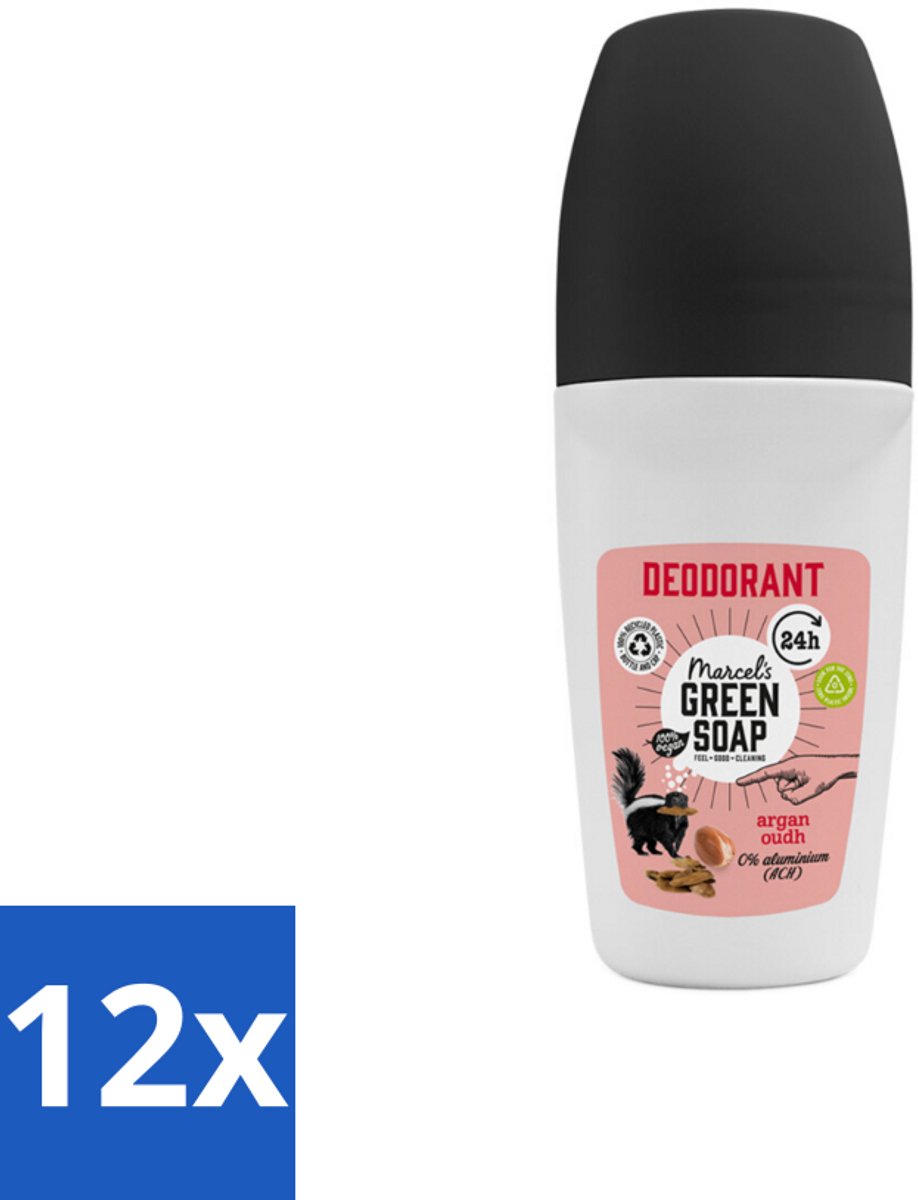 12 x Marcel's Green Soap - Deodorant Roller - Argan & Oudh - Langdurige frisheid - 50 ml - Deodorant - Deodorant Roller - Natuurlijke Deodorant - Aluminiumvrije Deodorant - Vegan Deodorant