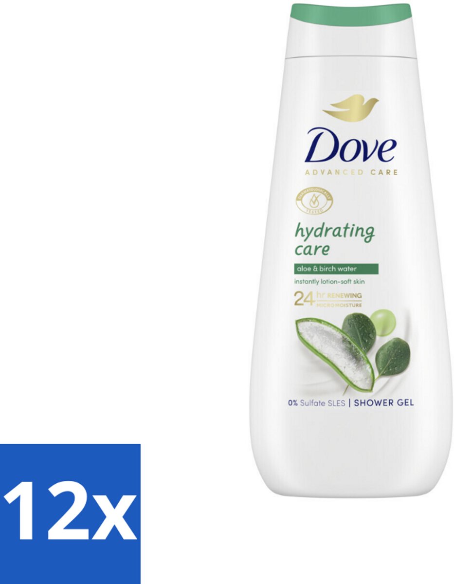 12 x Dove Douchecrème - Hydrating Care - Aloe Vera - 400 ml - Douchegel - Hydratatie - Aloë Vera - Berkenwater - Dove
