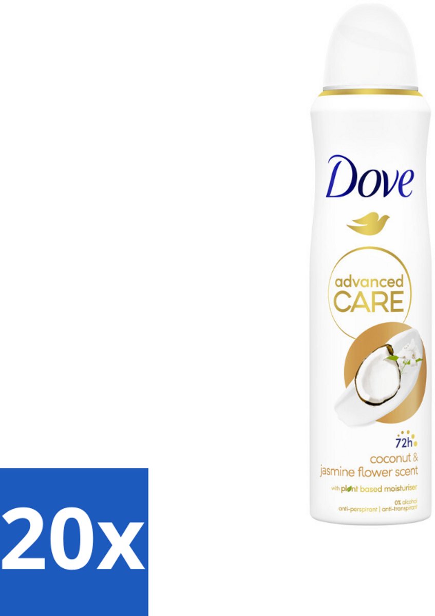 Dove Deodorant Spray - Advanced Care - Kokos & Jasmijnbloem - 150 ml - Bulkverpakking - 20 stuks