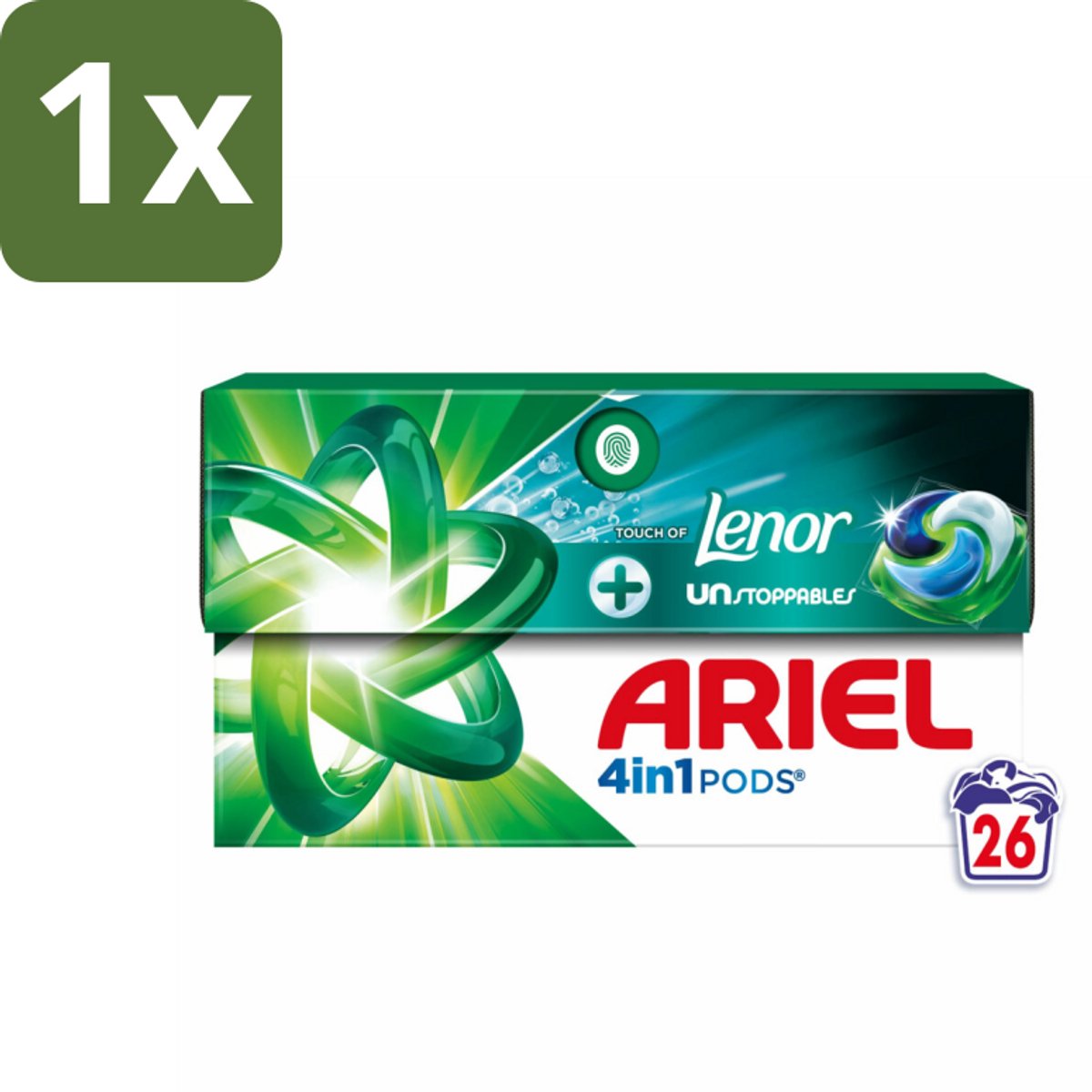 1 x Ariel - 4in1 Wasmiddel Pods - Lenor Unstoppables - 26 Pods - Ariel 4in1 Pods - Lenor Unstoppables - Wasmiddel Pod - Frisheid In Kast - 7 Dagen Geur