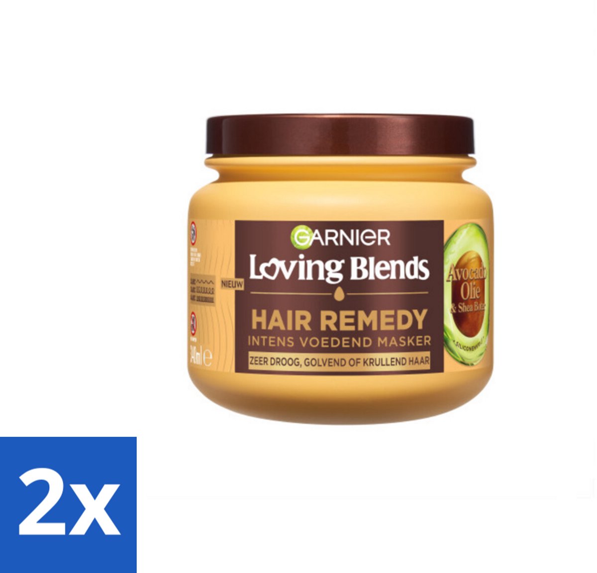 2 x Garnier - Loving Blends - Haarmasker - Avocado Olie & Shea Boter - Ultra Voedend - Golvend & Krullend Haar - 340 ml - Haar Masker - Avocado Olie - Shea Boter - Droog Haar - Pluizig Haar
