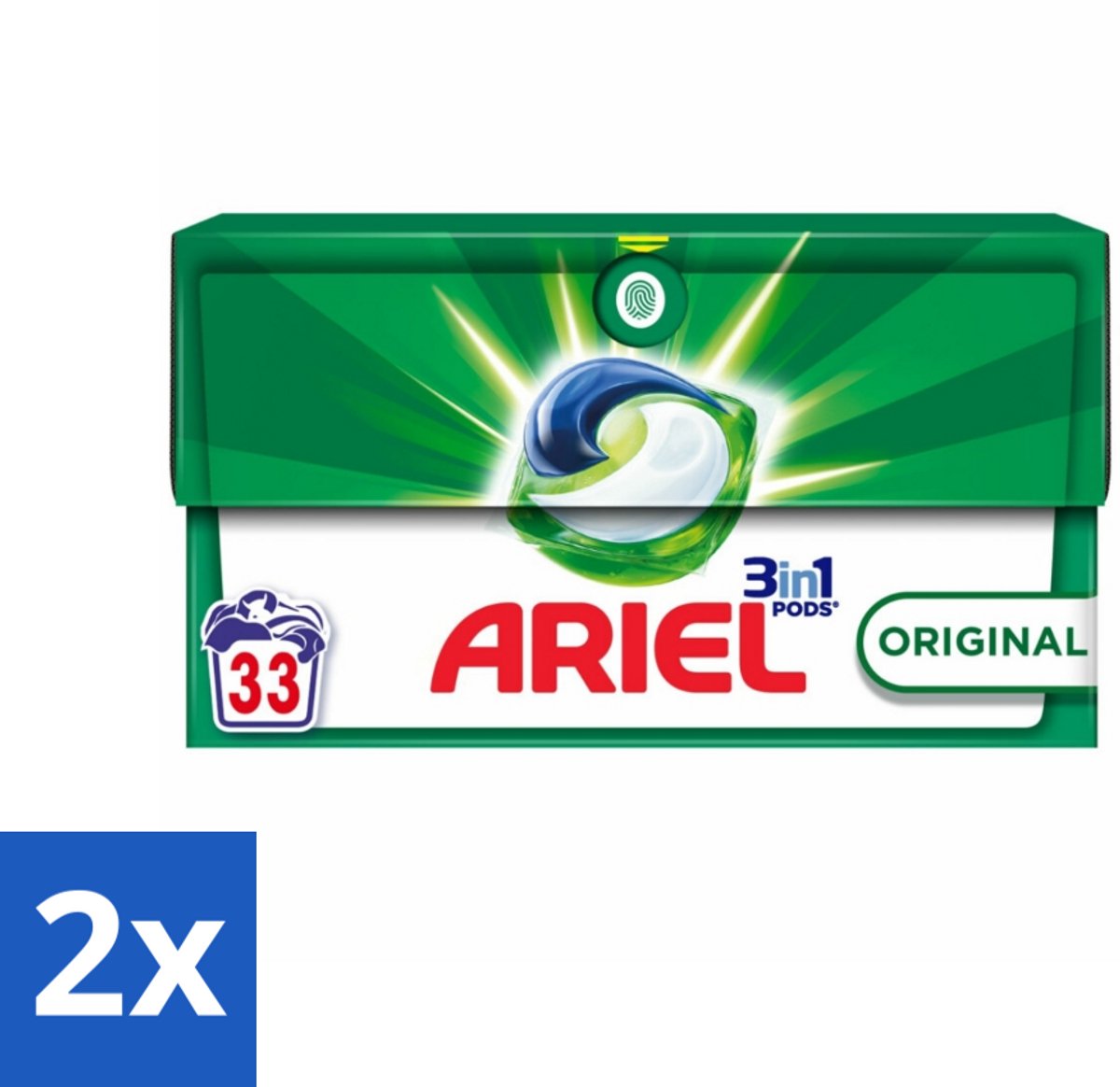 2 x Ariel - 3in1 Wasmiddel Pods - Original - 33 Pods - Ariel Wasmiddel - Waspoeder - Wascapsules - Vlekkenverwijderaar - Wasmiddel Pods