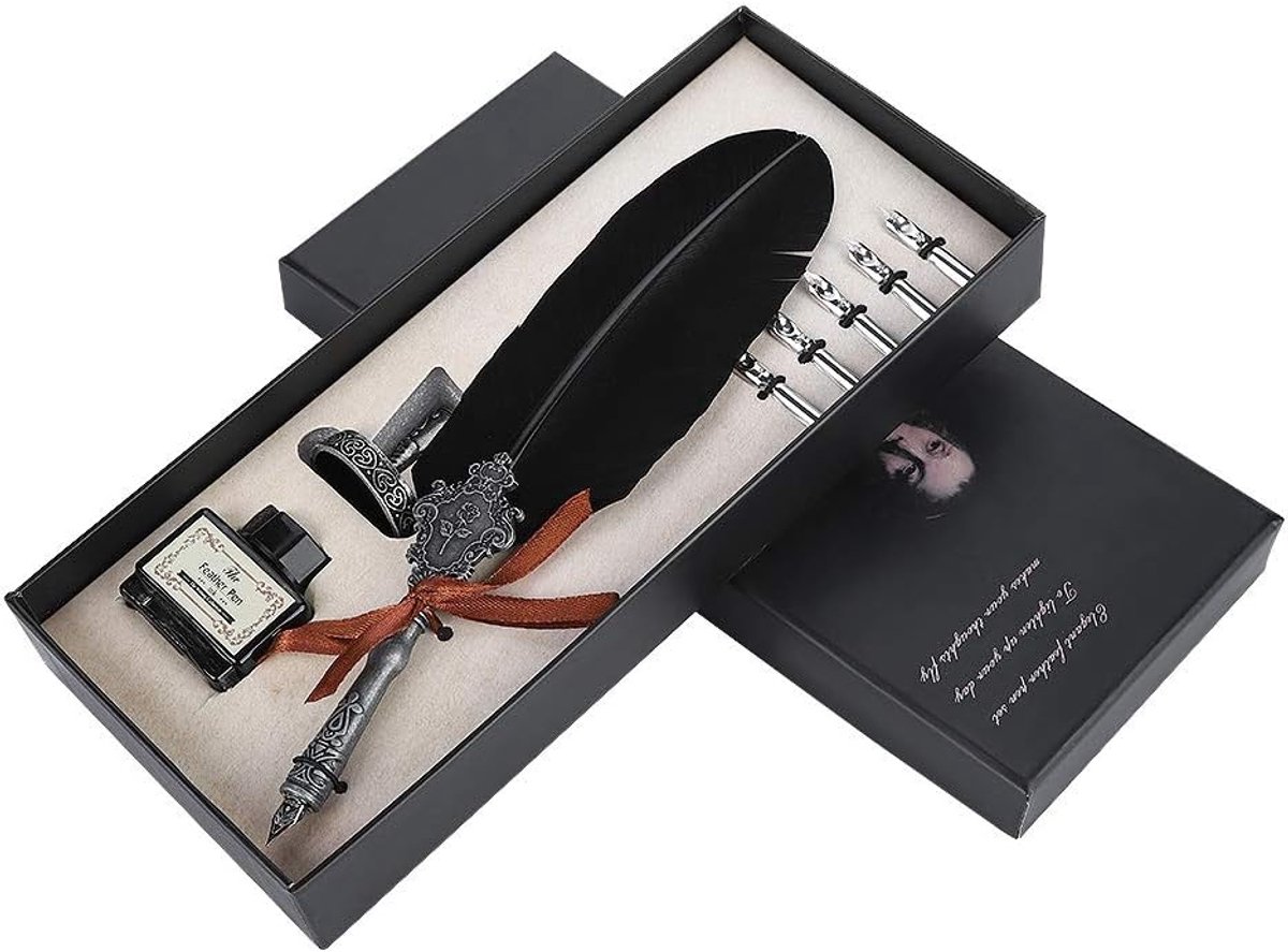 SnelShoppen - Retro Ganzenveerset met Legeringsveerschrift, Vintage Stijl, Luxe Schrijfpen met Roestvrijstalen Penpunt, Perfect Cadeau voor Schrijflie