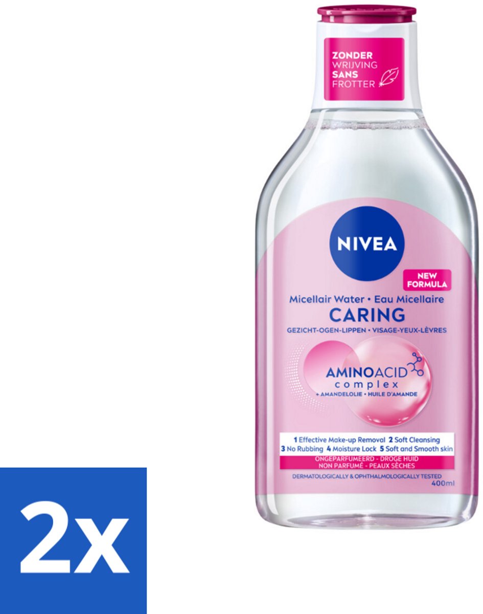 2 x NIVEA - Micellair Water - Essentials Verzachtend & Verzorgend - Voor droge huid - Met Amandelolie & Aminozuren - 400 ml - Micellair Water - Reinigingswater - Droge Huid - Amandelolie - Aminozuren