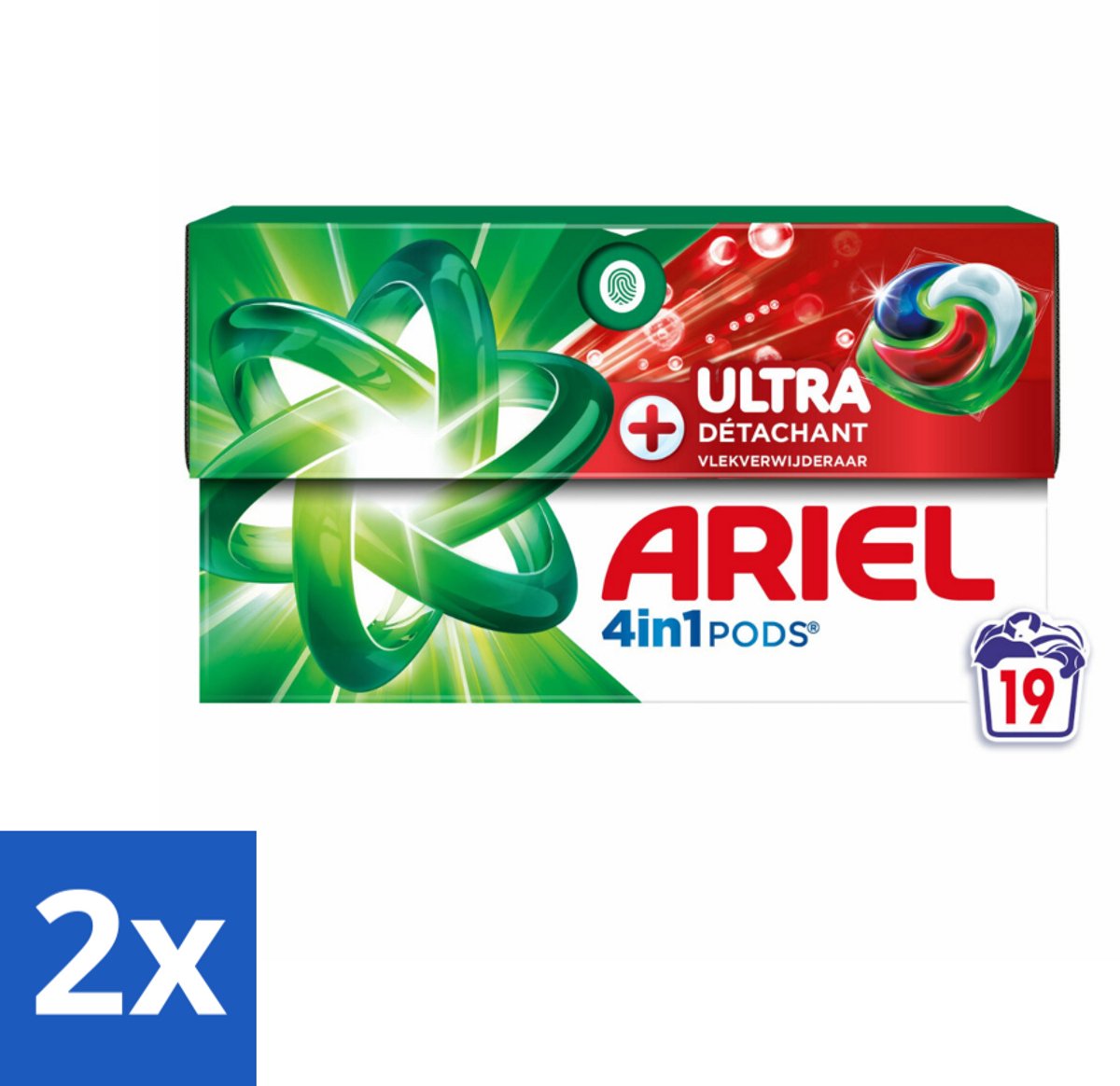 2 x Ariel - 4in1 Wasmiddel Pods - Ultra Vlekverwijderaar - 19 Pods - Wasmiddel Pods - Vlekkenverwijderaar - Ariel - Wasmiddel - Wascapsules