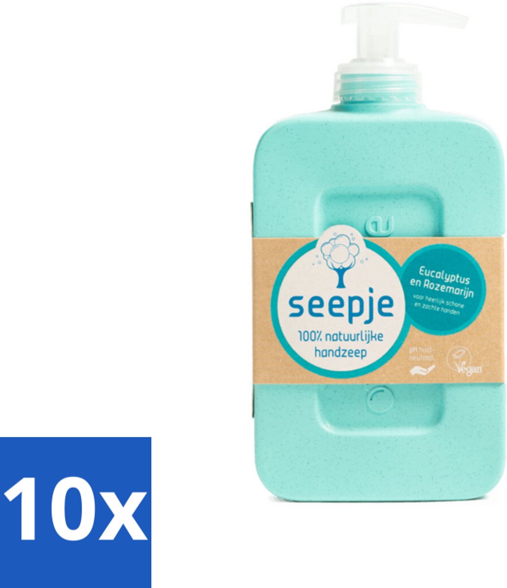 Seepje - Handzeep - Eucalyptus met Rozemarijn - 300 ml - Antiseptische Geur - Bulkverpakking - 10 stuks