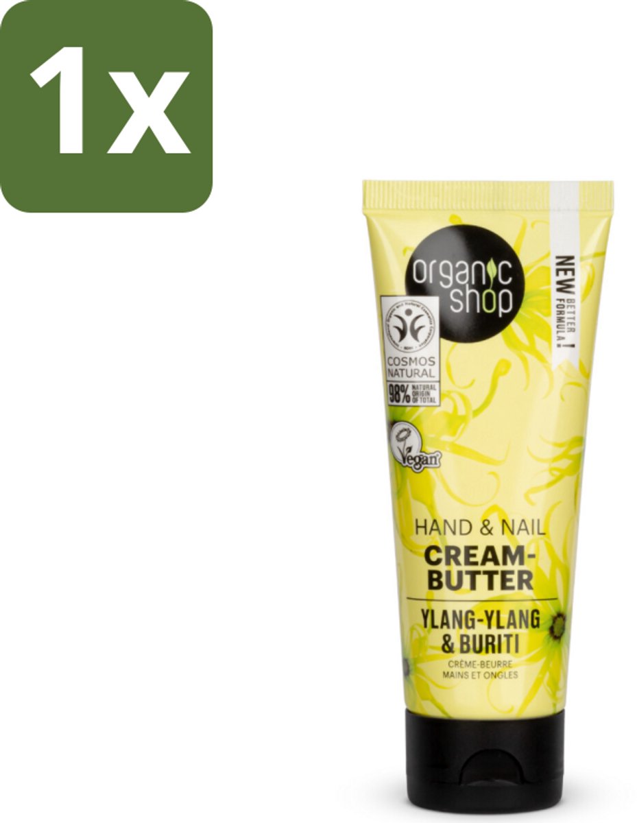1 x Organic Shop - Ylang-Ylang & Buriti Hand & Nail Cream - Verzachtend en Herstellend - 75 ml - Handcrème - Nagelcrème - Ylang-ylang - Buriti Olie - Natuurlijke Handverzorging