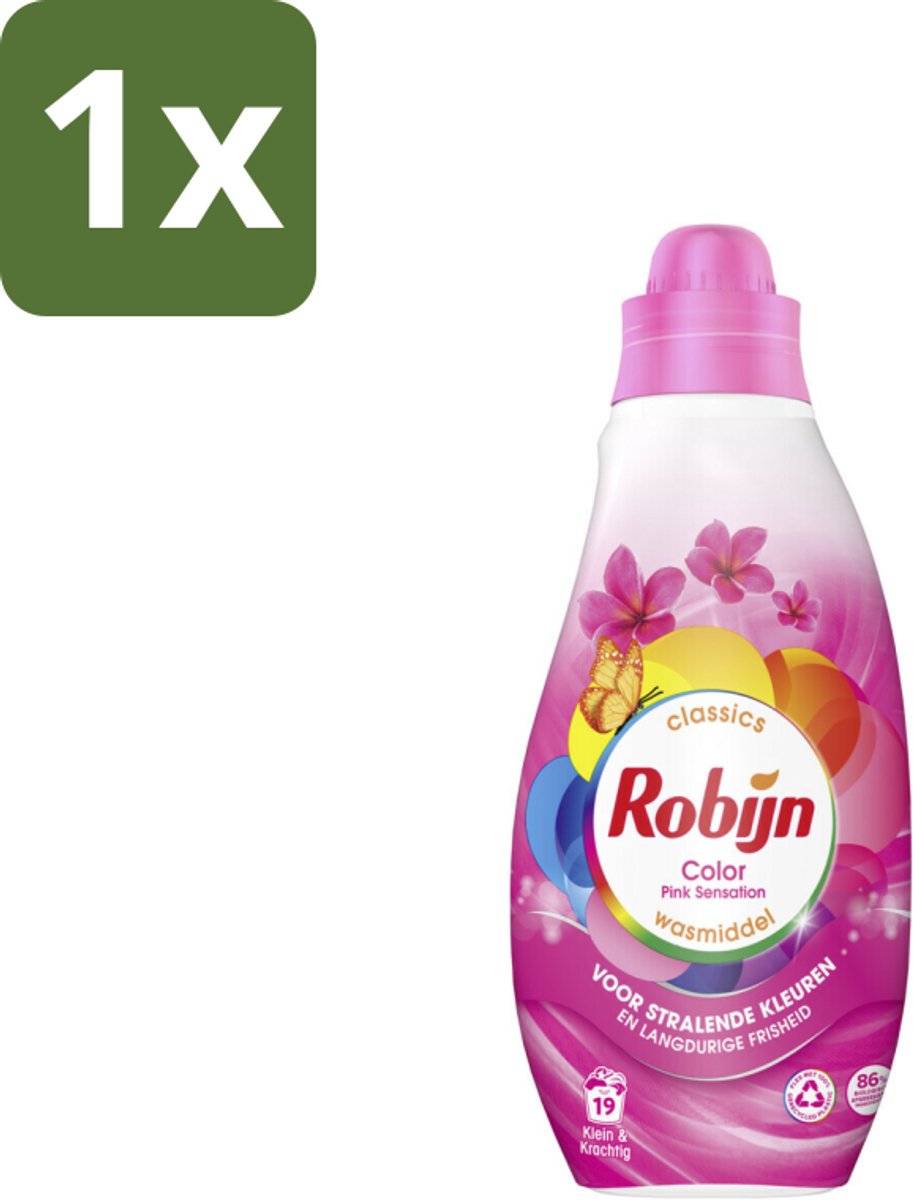 1 x Robijn - Klein & Krachtig Classics Color Pink Sensation - Vloeibaar Wasmiddel - 19 Wasbeurten - Kleurbehoud - Frisheid - Biologisch Afbreekbaar - Milieuvriendelijk - Vloeibaar Wasmiddel