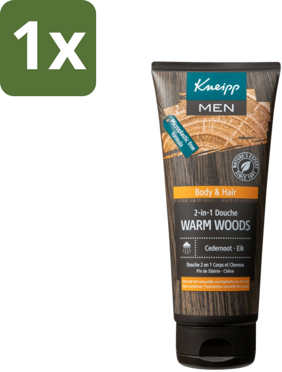 1 x Kneipp - Douchegel - Men - Warm Woods - 2-in-1 - 200 ml - Douchegel Mannen - Natuurlijke Verzorging - Huid Verzorging - Haar Verzorging - Warm Woods Geur