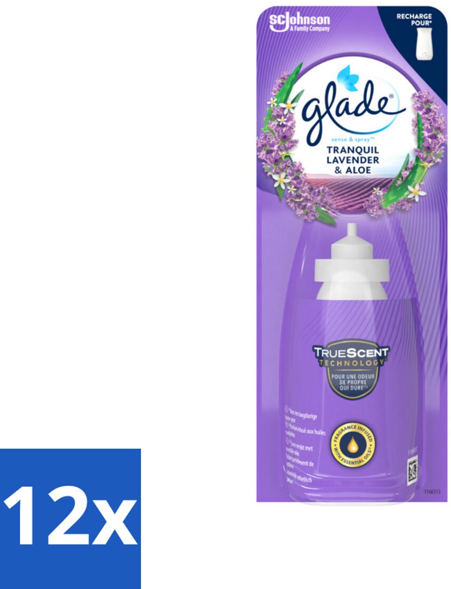 Glade - Sense & Spray Navulling - Tranquil Lavender & Aloë - 18 ml - Voordeelverpakking - 12 stuks