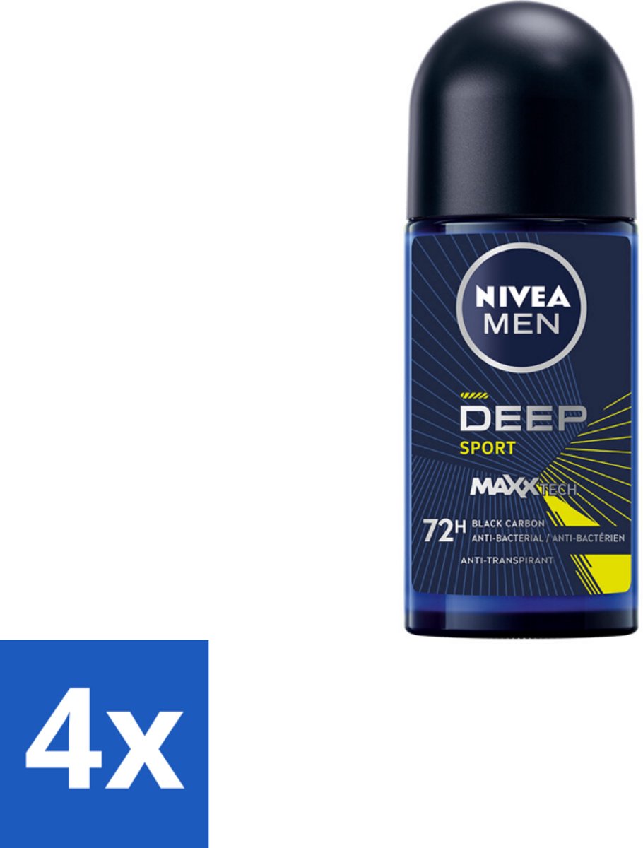 4 x NIVEA MEN - Deodorant Roller - Deep Sport - 50 ml - Anti-transpirant - Zweetbestendig - Geurbestendig - Sport Deodorant - Citrusgeur