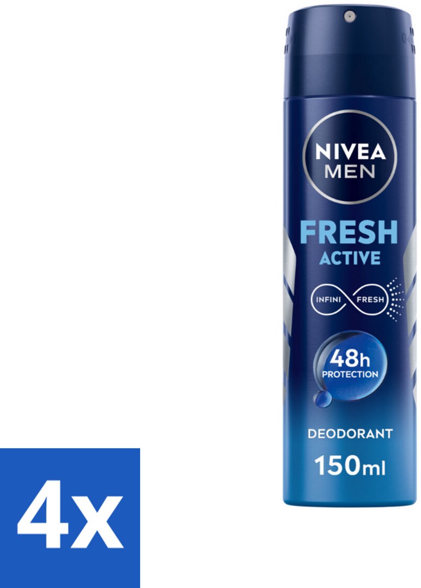 4 x NIVEA MEN - Deodorant Spray - Fresh Active - 150 ml - Frisheid - Zweet - Geur - Deodorant - Mannelijke Geur