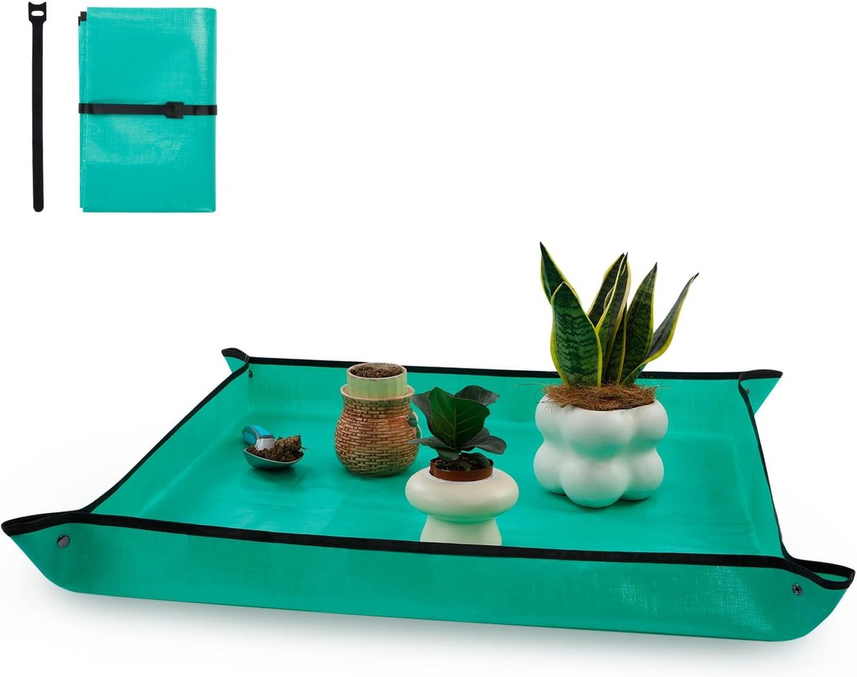 Plantmat waterdicht 100 x 75 cm - opvouwbaar met drukknoppen - voor ompotten en snoeien - ShopVlot