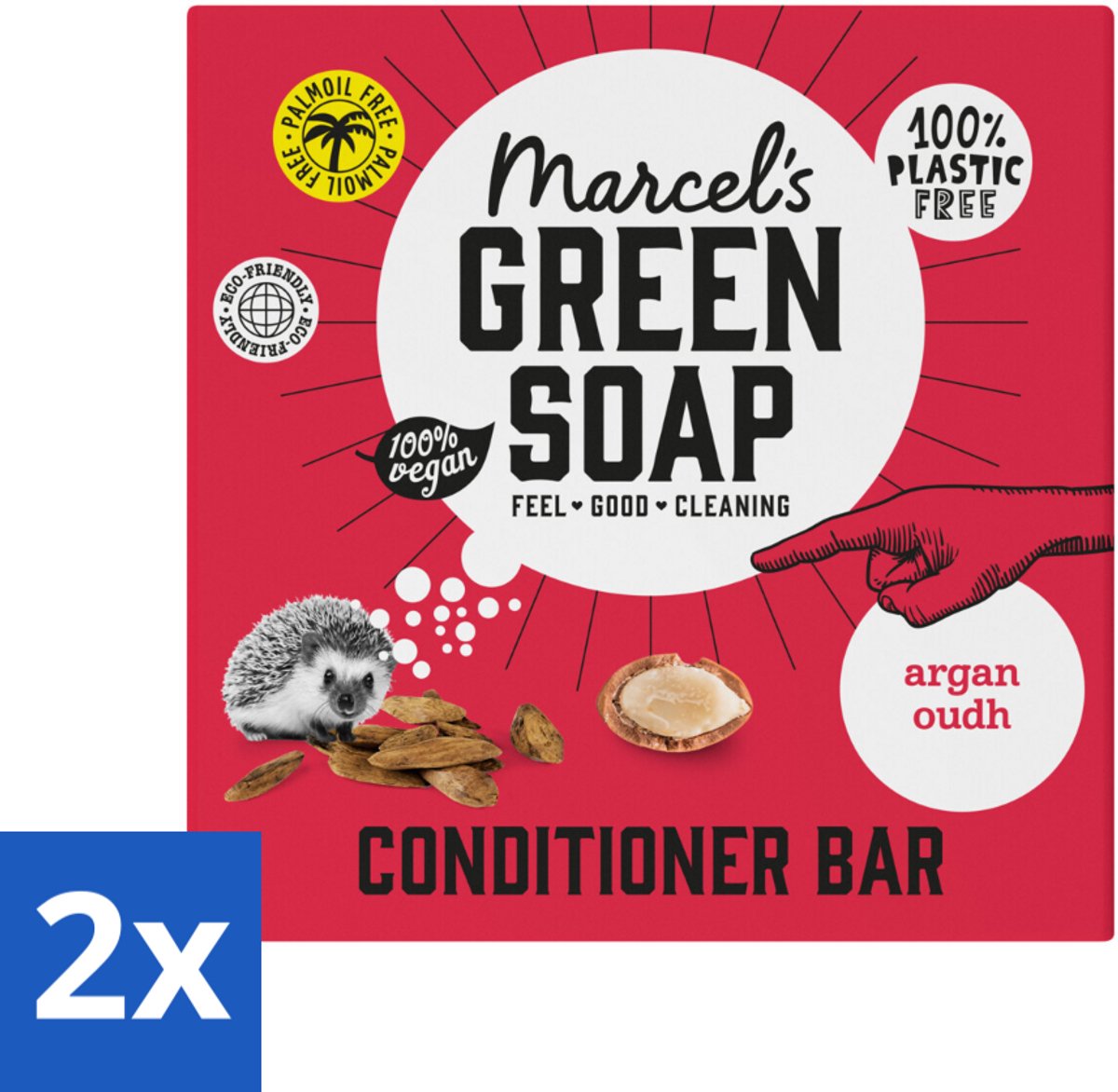 2 x Marcel's Green Soap - Conditioner Bar - Argan & Oudh - Krachtige werking - 60 gr - Haarverzorging - Conditioner Bar - Argan - Oudy - Biologisch