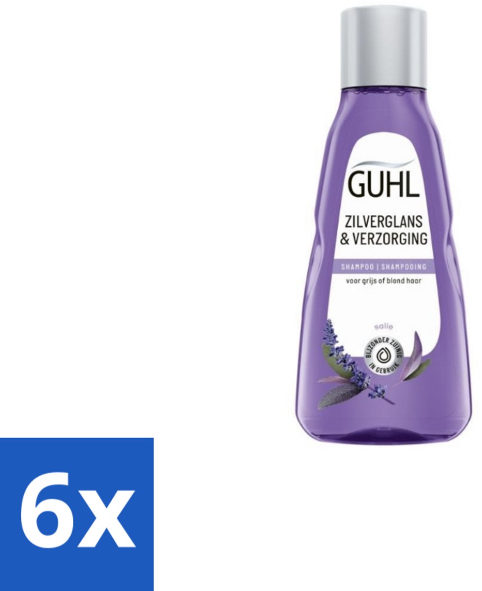 6 x Guhl - Shampoo Mini - Zilverglans & Verzorging - 50 ml - Zilvershampoo - Grijs Haar - Blond Haar - Zilverglans - Haarverzorging