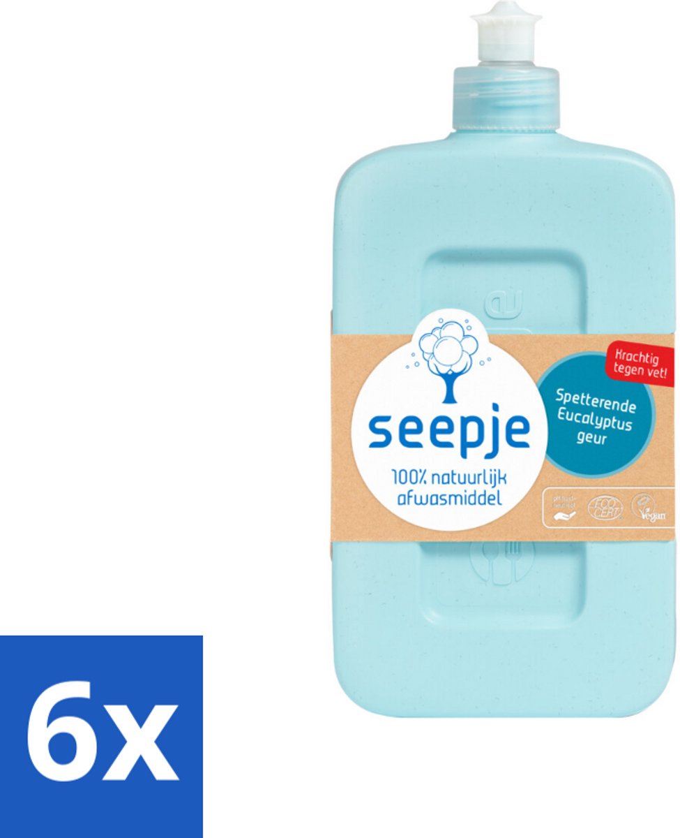 6 x Seepje - Afwasmiddel - Verfrissend & Zacht voor de Handen - Spetterende Eucalyptus - 500 ml - Afwasmiddel - Biologisch Afwasmiddel - Eucalyptus - Natuurlijke Afwasmiddel - Handvriendelijk Afwasmiddel