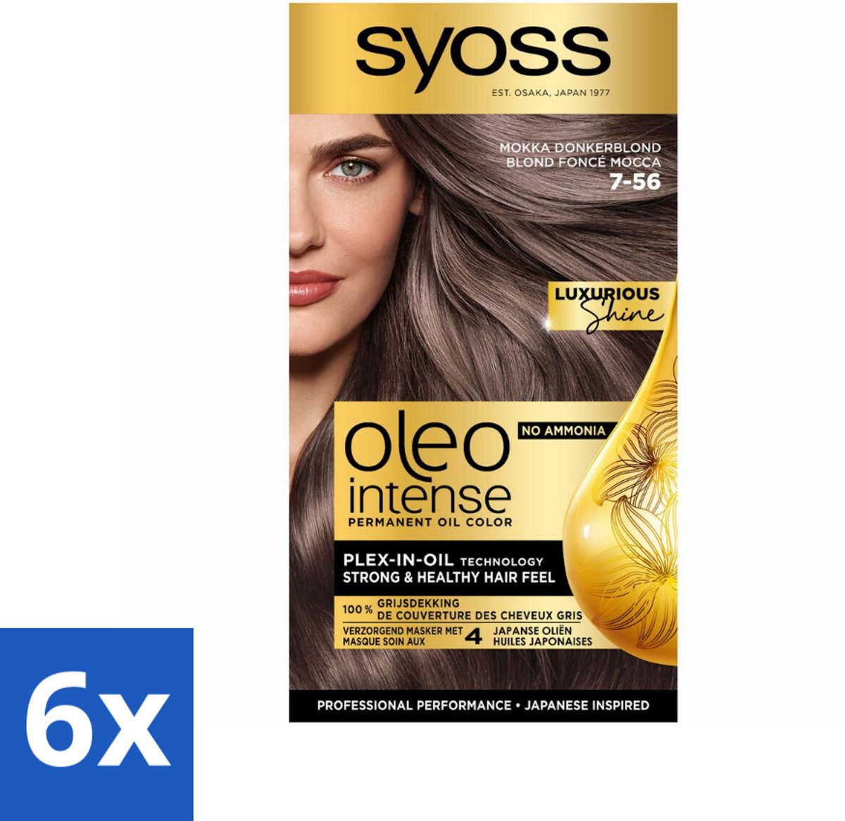 6 x SYOSS - Oleo Intense 7-56 Mokka Donkerblond - Haarverf - Zonder Ammoniak - Grijsdekking - Langdurige Kleur - Permanente Haarkleuring - Haarkleur - Haarkleur 7-56 - Olie-formule - Ammoniakvrij