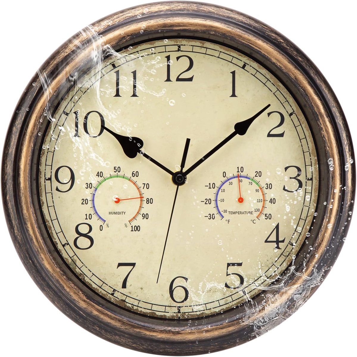 Wandklok 30 cm waterdicht - brons - geruisloos - ideaal voor buitengebruik - ShopVlot