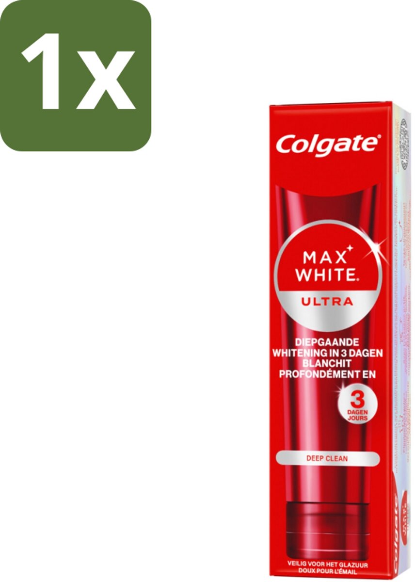 1 x Colgate - Tandpasta - Max White - Ultra Deep Clean Whitening - 75 ml - Tandpasta Whitening - Wittere Tanden - Diepe Reiniging - Actieve Zuurstof - Tanden Reinigen