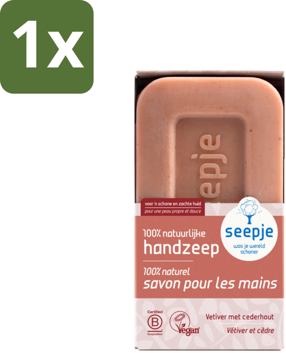 1 x Seepje - Handzeep - Duurzaam & Milieuvriendelijk - Vetiver met Cederhout - 120 gr - Handzeep Vetiver Cederhout - Natuurlijke Handzeep - Duurzame Handzeep - Milieuvriendelijke Handzeep - Handzeep Met Vetiver