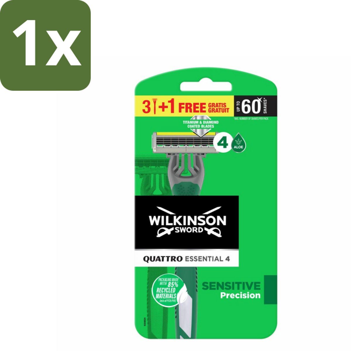 1 x Wilkinson - Wegwerpscheermesjes - Quattro Essential 4 - Strak Scheren - 4 mesjes - Scheermesje - Wegwerpscheermesje - Strak Scheren - Titanium Mesje - Precisie Mesje