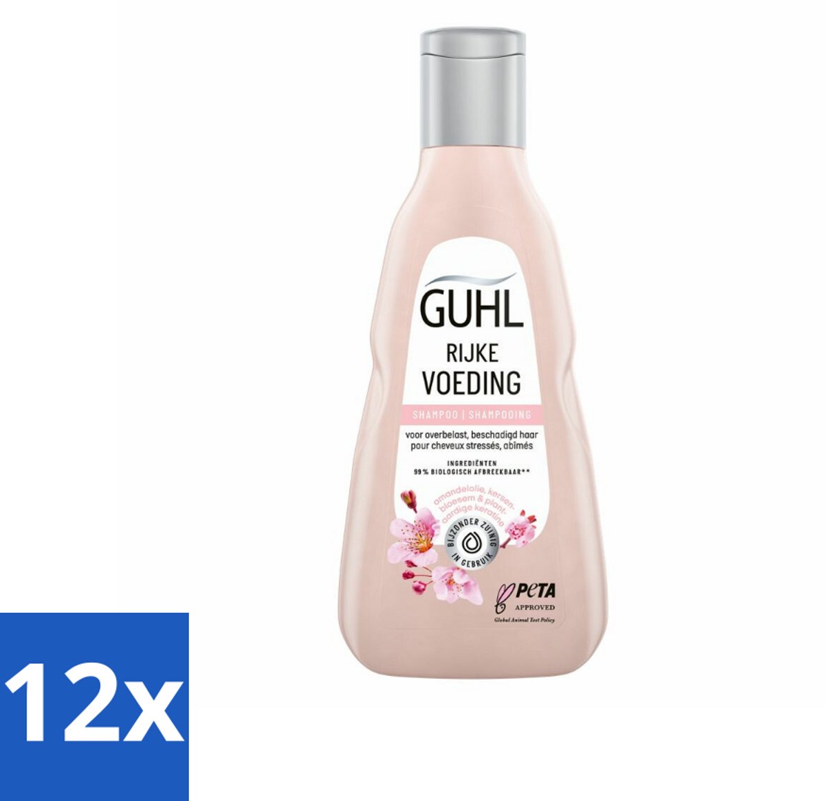 12 x Guhl - Shampoo - Rijke Voeding - 250 ml - Droog Haar Shampoo - Voedende Shampoo - Shampoo Voor Droog Haar - Amandelolie Shampoo - Kersenbloesem Shampoo