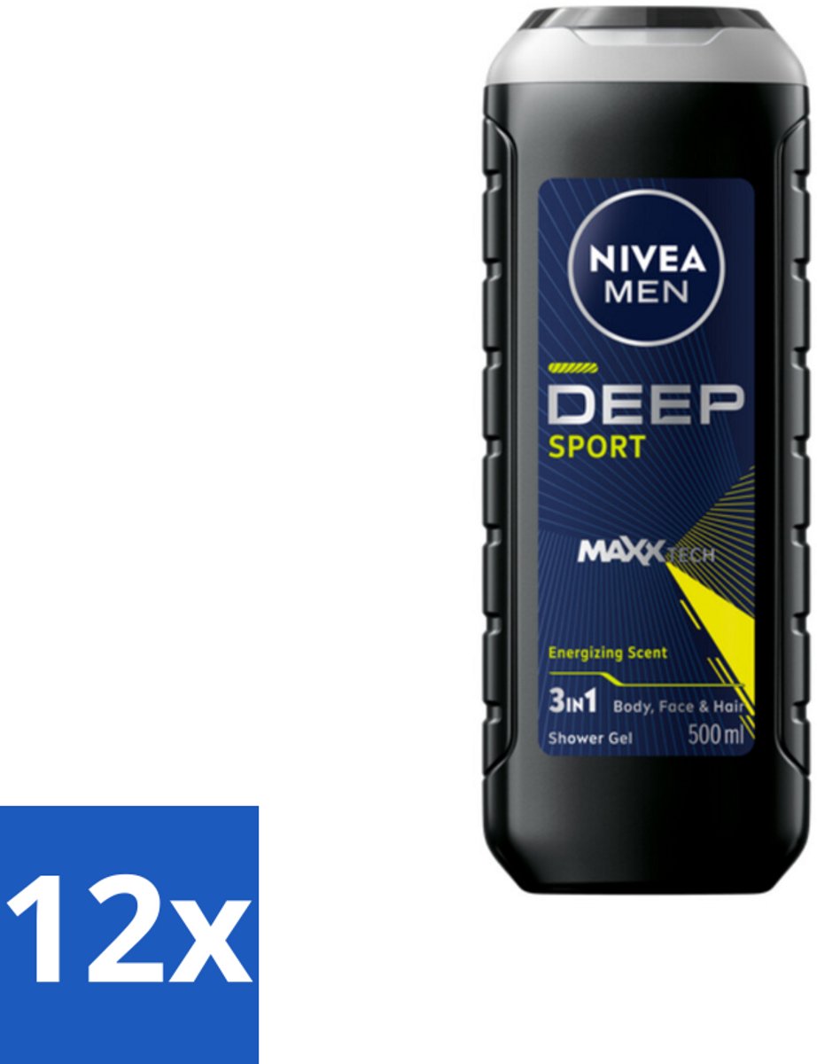 12 x NIVEA MEN - Douchegel - Deep Sport - 500 ml - Sportdouchegel - Mannelijke Douchegel - Diepe Reiniging - Zweet Verwijderen - Frisheid
