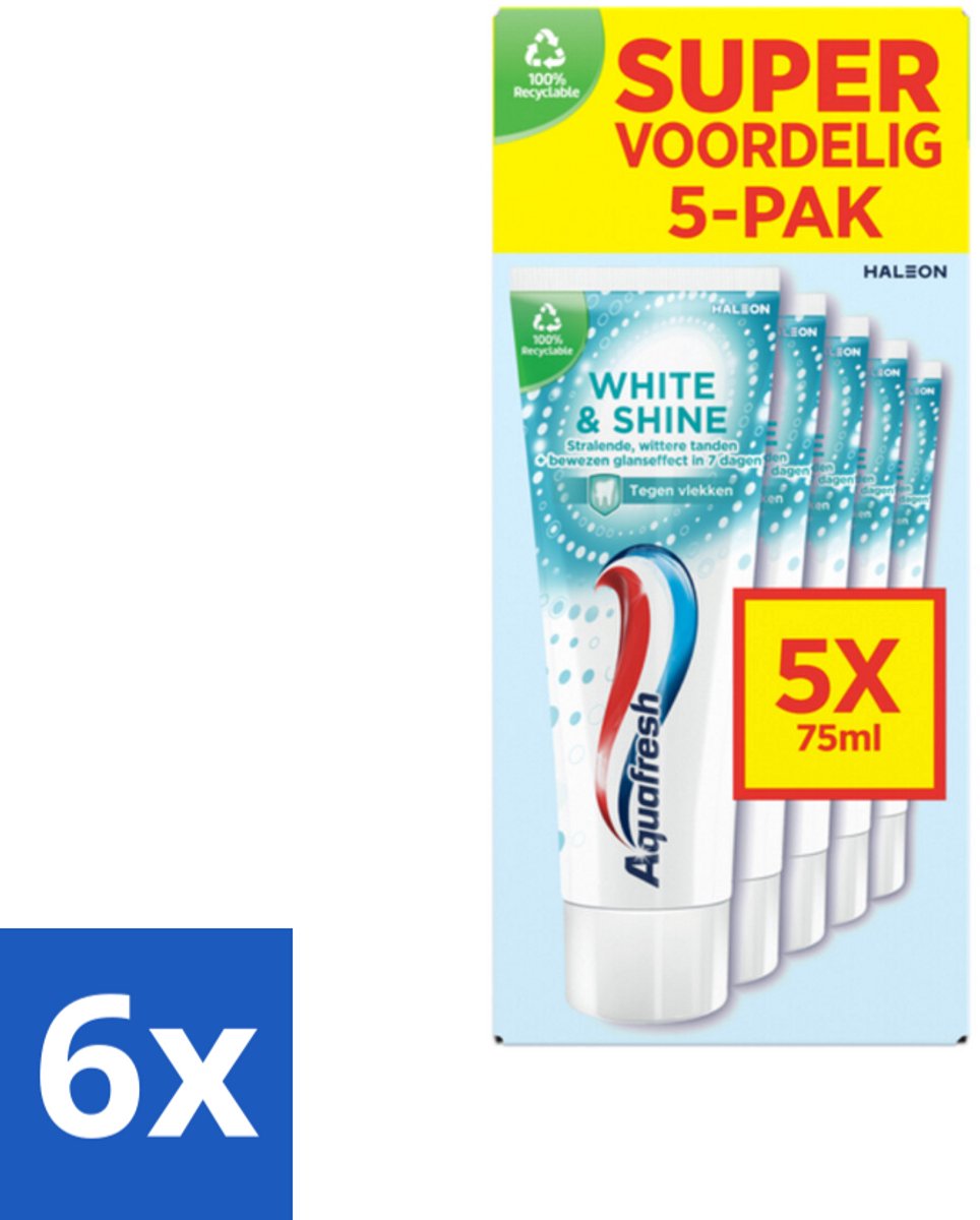 6 x Aquafresh White & Shine Tandpasta - Wittere Tanden - Voordeelverpakking - 5 tubes - Witte Tanden - Tandpasta - Tandenpoetsen - Tandvleesontsteking - Glazuurbescherming