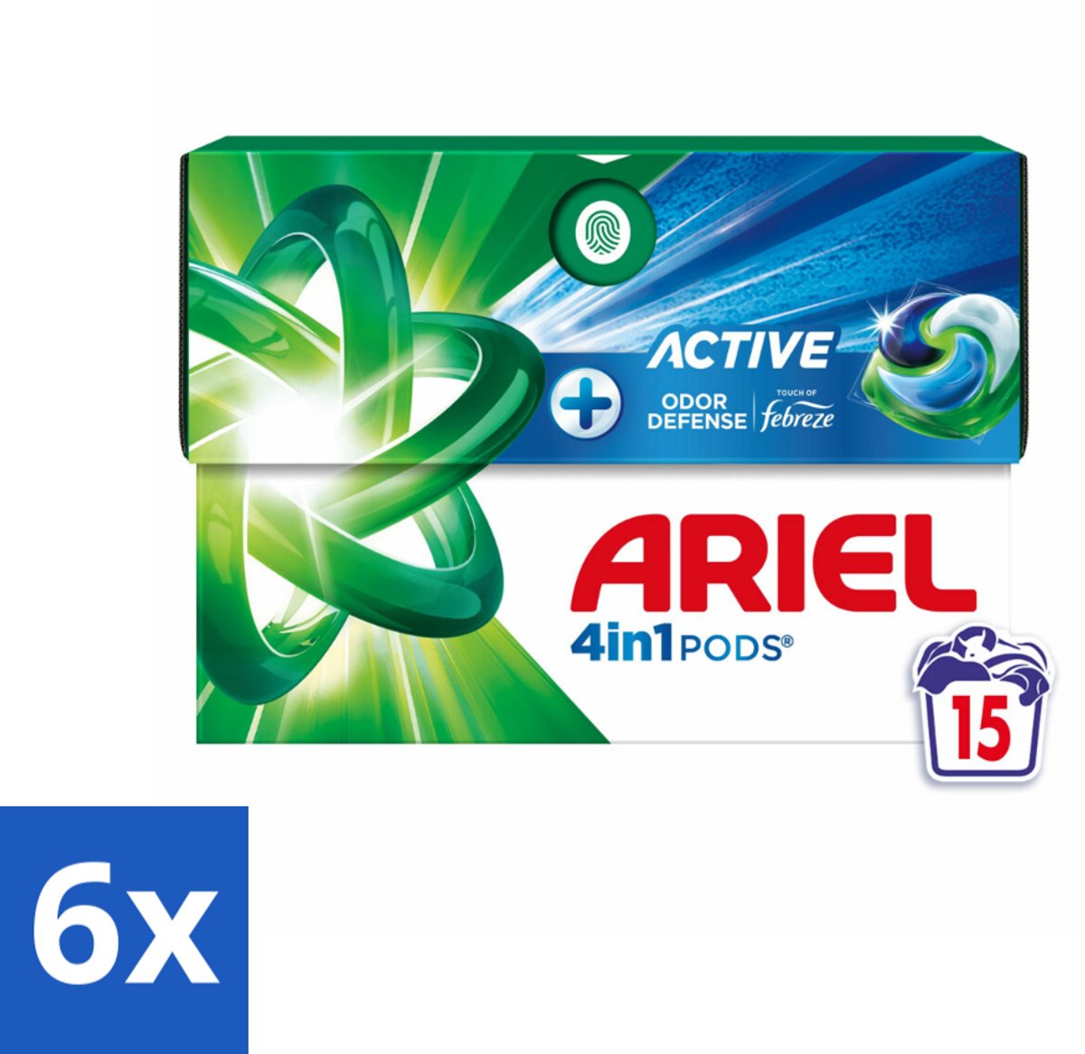 6 x Ariel - 4in1 Wasmiddel Pods - Actieve Geurbestrijding - 15 Pods - Ariel Wasmiddel - Wascapsules - Wasmiddel Pods - Geurbestrijding - Zweetgeur