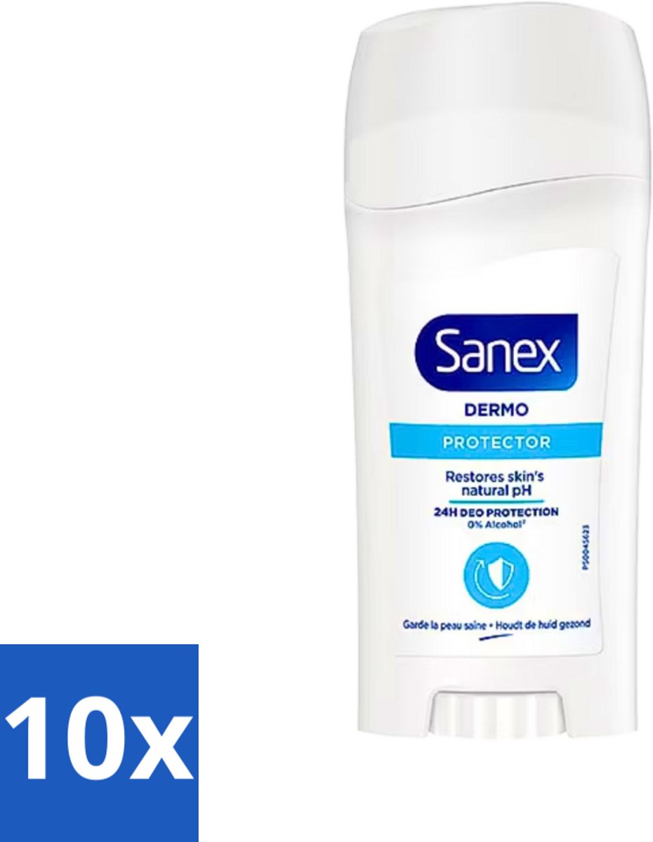 10 x Sanex - Deodorant Stick - Dermo Protector - Huidvriendelijke Formule - 65 ml - Huidbescherming - Deodorant Stick - Huidvriendelijk - Zweetbehandeling - Geurbehandeling