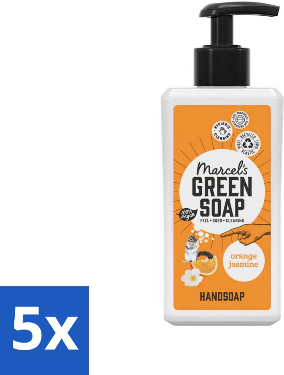 5 x Marcel's Green Soap - Handzeep - Sinaasappel & Jasmijn - Zachte verzorging - 250 ml - Handzeep Sinaasappel Jasmijn - Natuurlijke Handzeep - Zachte Handen - Handzeep Met Glycerine - Plantaardige Handzeep