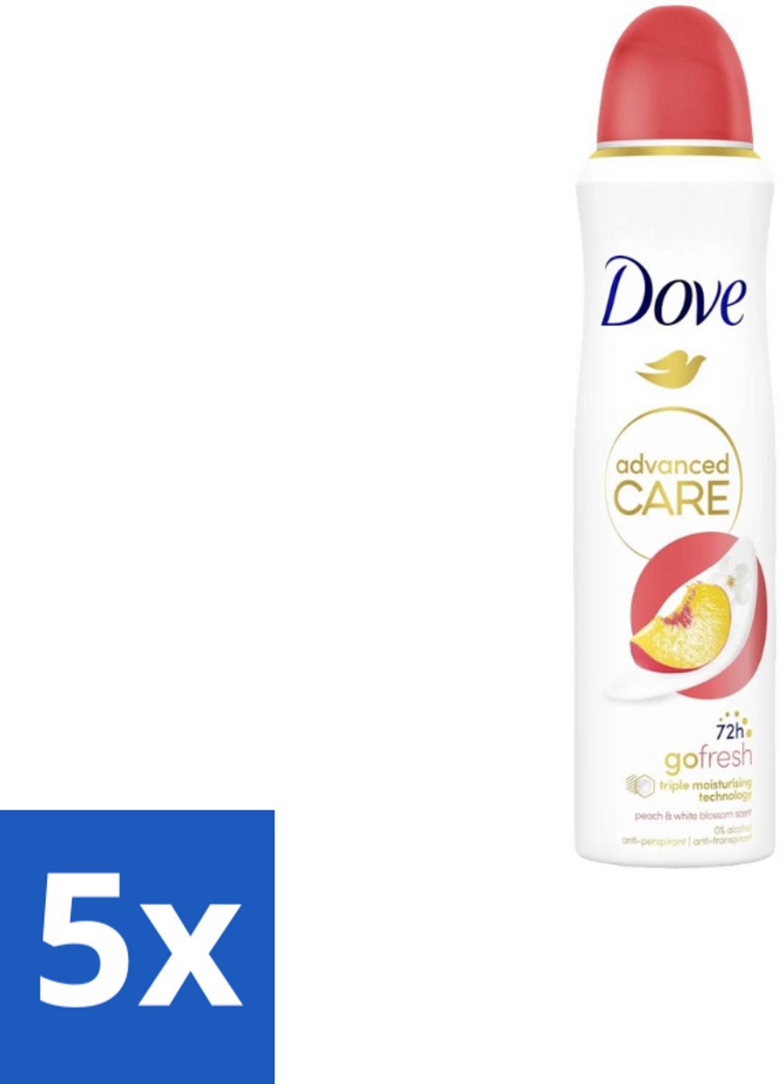 5 x Dove Deodorant Spray - Perzik & Witte Bloesem - 150 ml - Dove Deodorant Spray - Anti-irritatie - Huidverzorging - Zweetvermindering - Frisse Geur