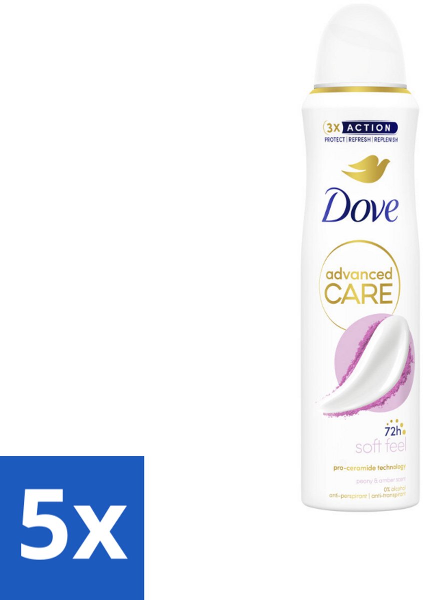5 x Dove Deodorant Spray - Soft Feel - 150 ml - Dove Deodorant Spray Soft Feel - Anti-transpirant - Zweetbevoegd - Oksel Verzorging - Warme Geur