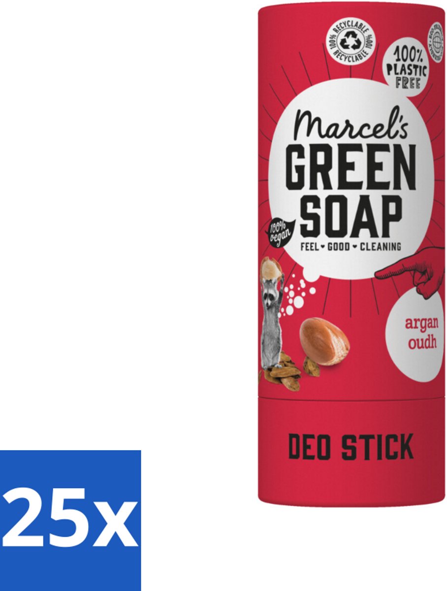 25 x Marcel's Green Soap - Deodorant Stick - Argan & Oudh - Langdurige frisheid - 40 gr - Deodorant Stick - Argan & Oudh - Natuurlijke Deodorant - Geur - Frisheid