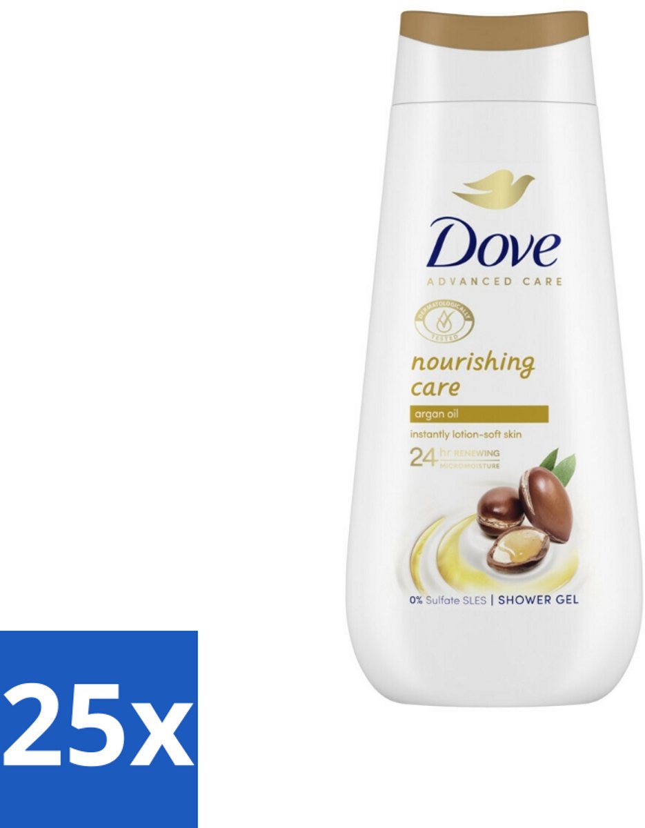 25 x Dove Douchecrème - Nourishing Care - Arganolie - 225 ml - Douche Gel - Arganolie - Hydratatie - Droge Huid - Micro Moisture
