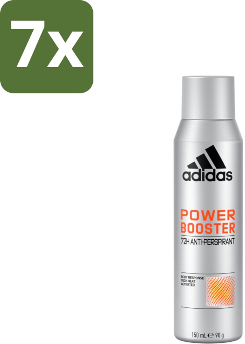 7 x Adidas – Deodorant Spray – Power Booster – 150 ml - Anti-transpirant Spray - Deodorant Spray - Houtachtige Geur - 72 Uur Droge Frisheid - Energie Uitstralen