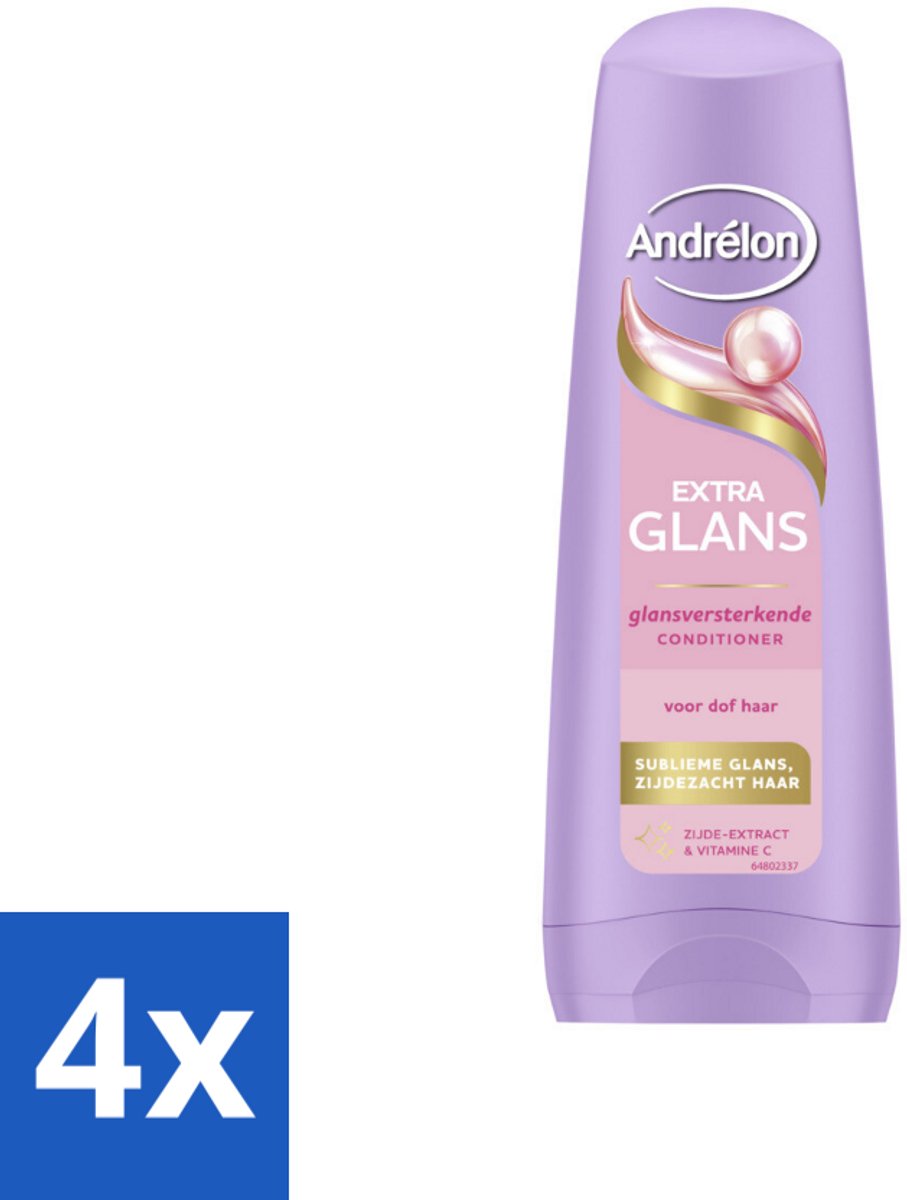 4 x Andrélon – Conditioner – Extra Glans – 200 ml - Glans - Haar Verzorging - Zijde-extract - Vitamine C - Zacht Haar