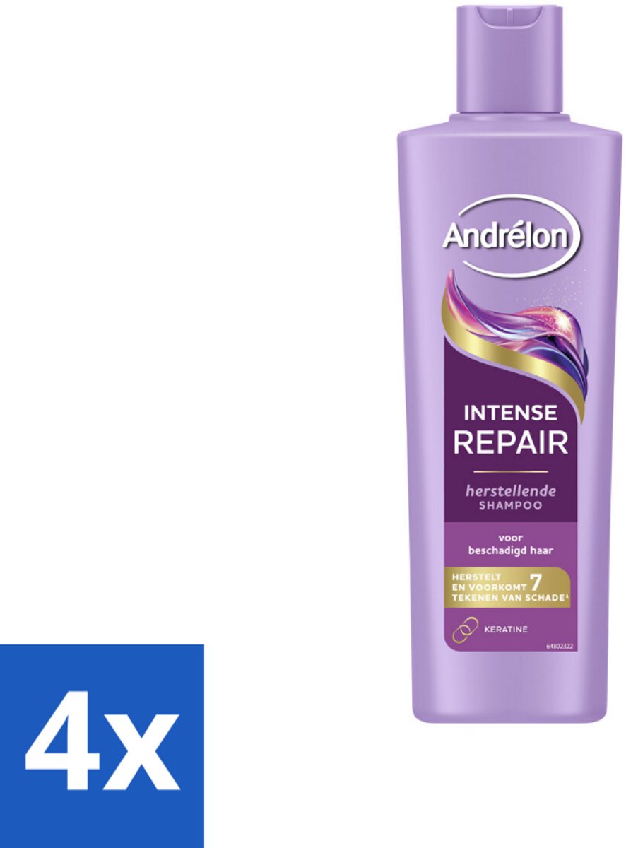 4 x Andrélon – Shampoo – Intense Repair – 250 ml - Haar Herstellen - Beschadigd Haar - Keratine Shampoo - Haar Beschermen - Haar Herstel