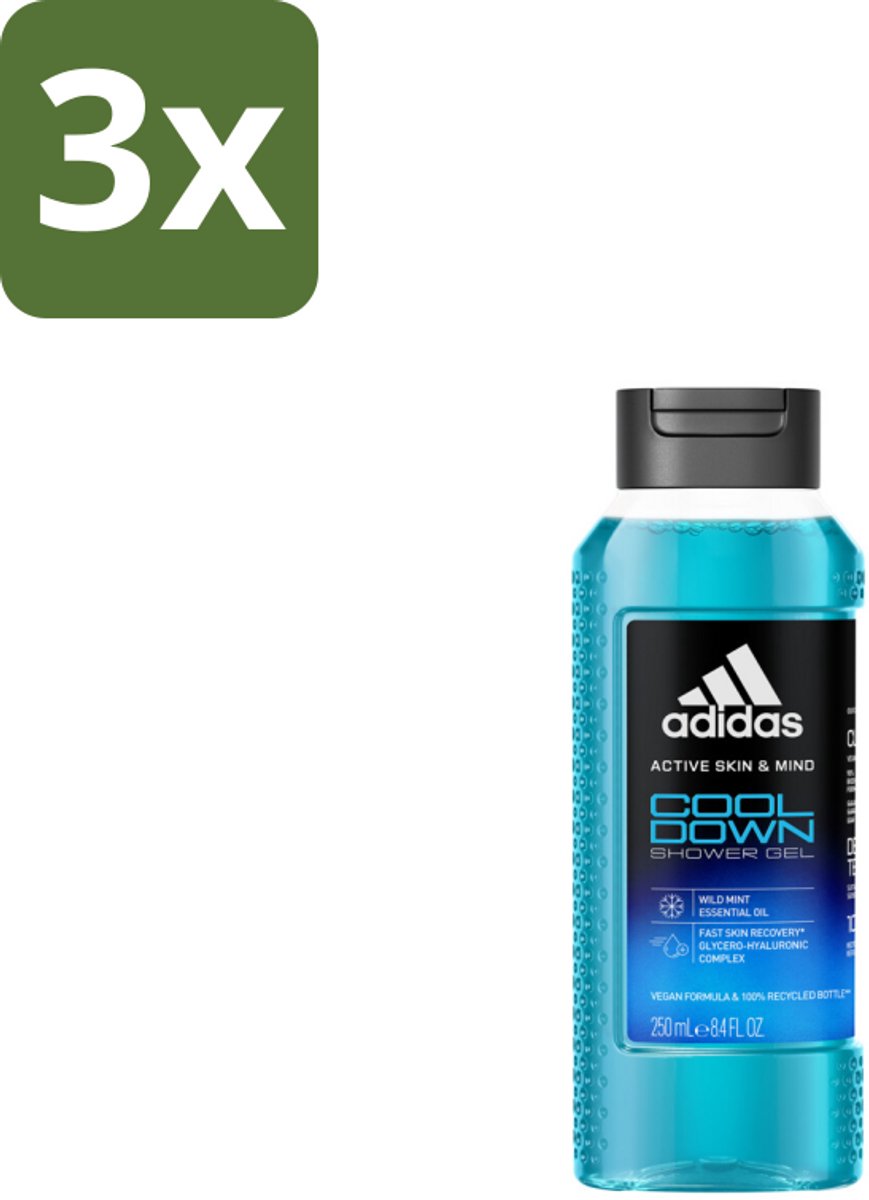 3 x Adidas – Douchegel – Active Skin & Mind Cool Down – 250 ml - Douchegel - Cool Down - Menthol - Wilde Munt - Hydraterend