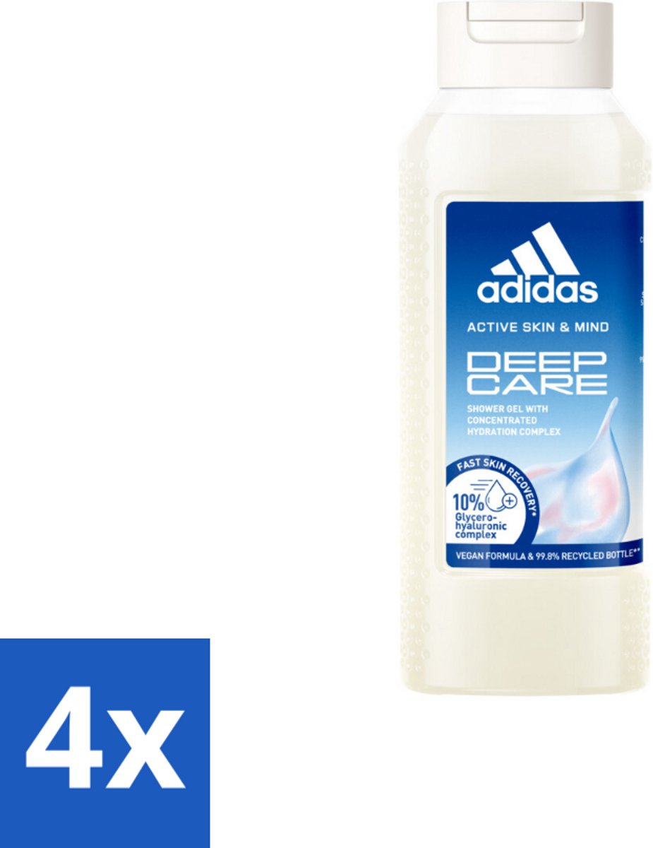4 x Adidas – Douchegel – Active Skin & Mind Deep Care – 250 ml - Hydratatie Na Sport - Huid Verzorging - Douchegel - Actieve Huid - Vegan Douchegel