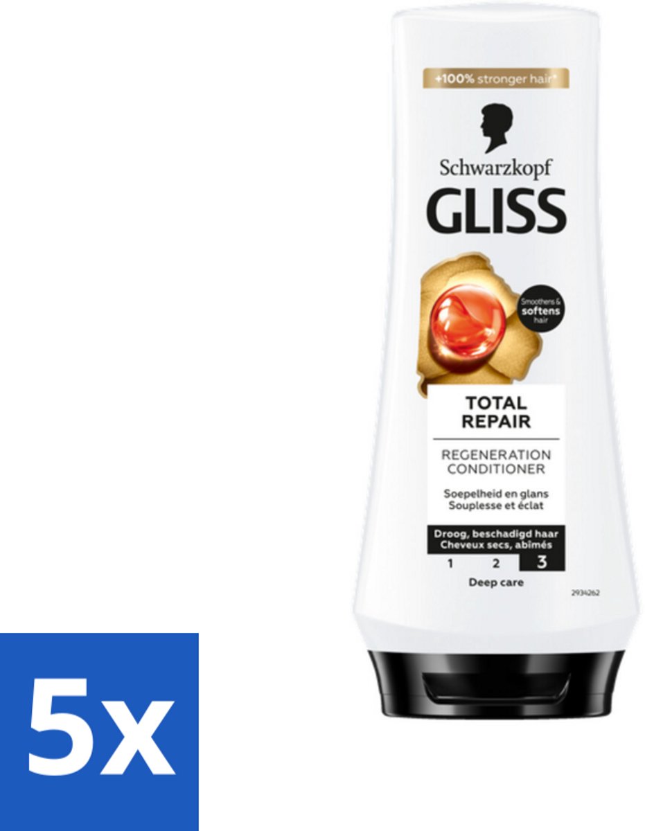 5 x Gliss - Hair Repair - Conditioner voor Totaal Herstel - 200 ml - Haar Herstellen - Droog Haar - Beschadigd Haar - Haar Herstel - Haar Verzorging