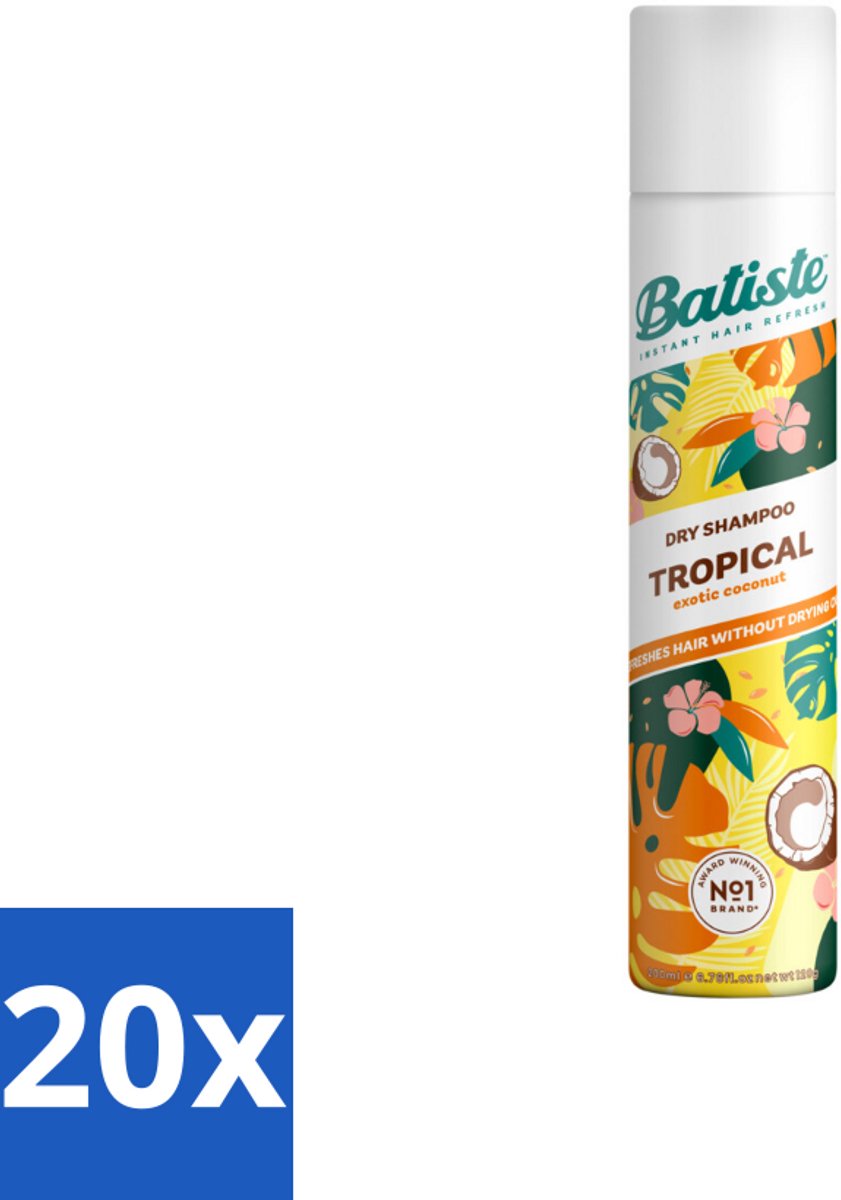 20 x Batiste - Tropical - Droogshampoo - Tropische Geur - Verfrist en Stylet - 200ml - Droogshampoo - Tropische Geur - Fris Haar - Vet Haar - Volume Haar