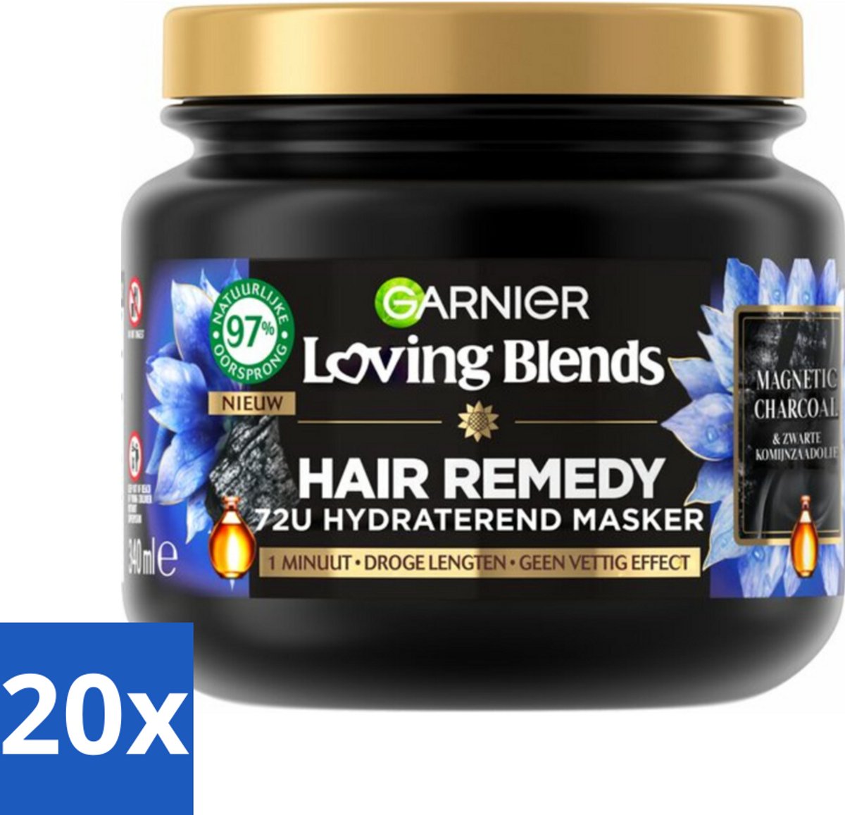 20 x Garnier - Loving Blends Magnetic Charcoal - Haarmasker - Droge Lengtes - 340 ml - Haarmasker - Droge Haar - Hydratatie - Natuurlijke Ingrediënten - Charcoal
