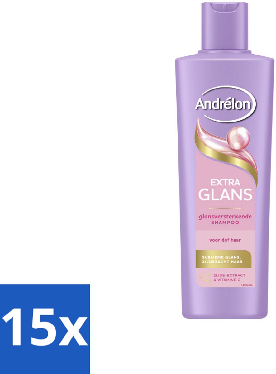 15 x Andrélon – Shampoo – Extra Glans – 250 ml - Extra Glans Shampoo - Dof Haar - Haar Verzorging - Zijde Extract - Vitamine C