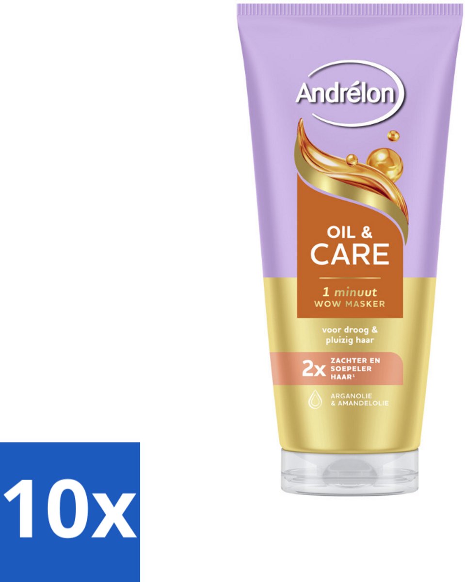 10 x Andrélon – Haarmasker WOW – Oil & Care – 180 ml - Haarmasker - Haar Verzorging - Pluisbestrijding - Droog Haar - Haar Voeding