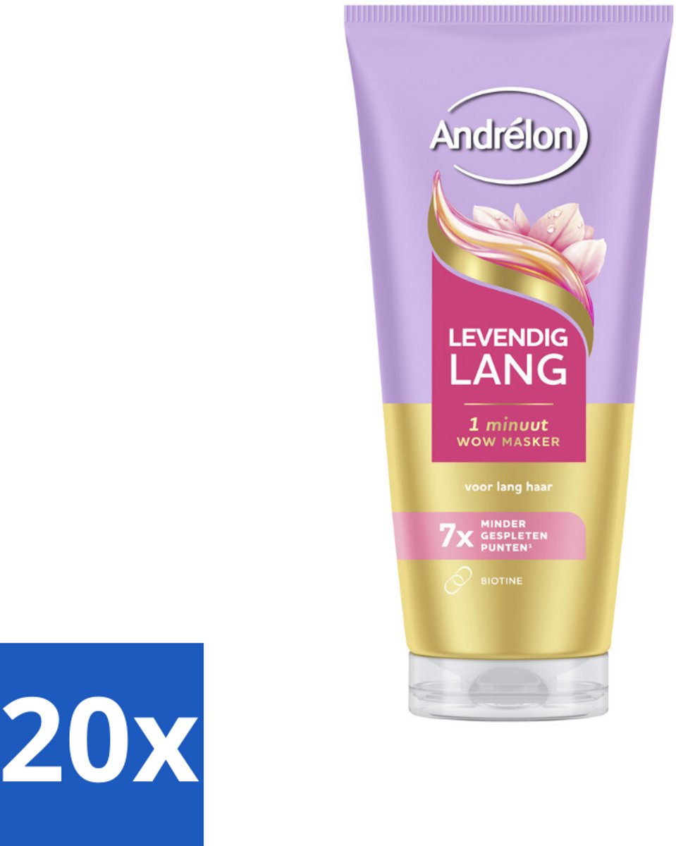 20 x Andrélon – Haarmasker WOW – Levendig Lang – 180 ml - Haarmasker - Lang Haar - Gespleten Punten - Haarversterking - Biotine