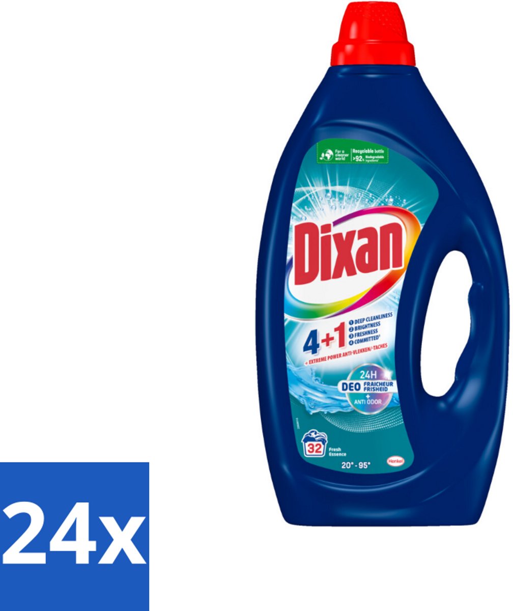 24 x Dixan - Vloeibaar wasmiddel - Fresh Blue - 32 wasbeurten - Dixan - Wasmiddel - Vloeibaar Wasmiddel - Frisse Geur - Vlekken Verwijderen