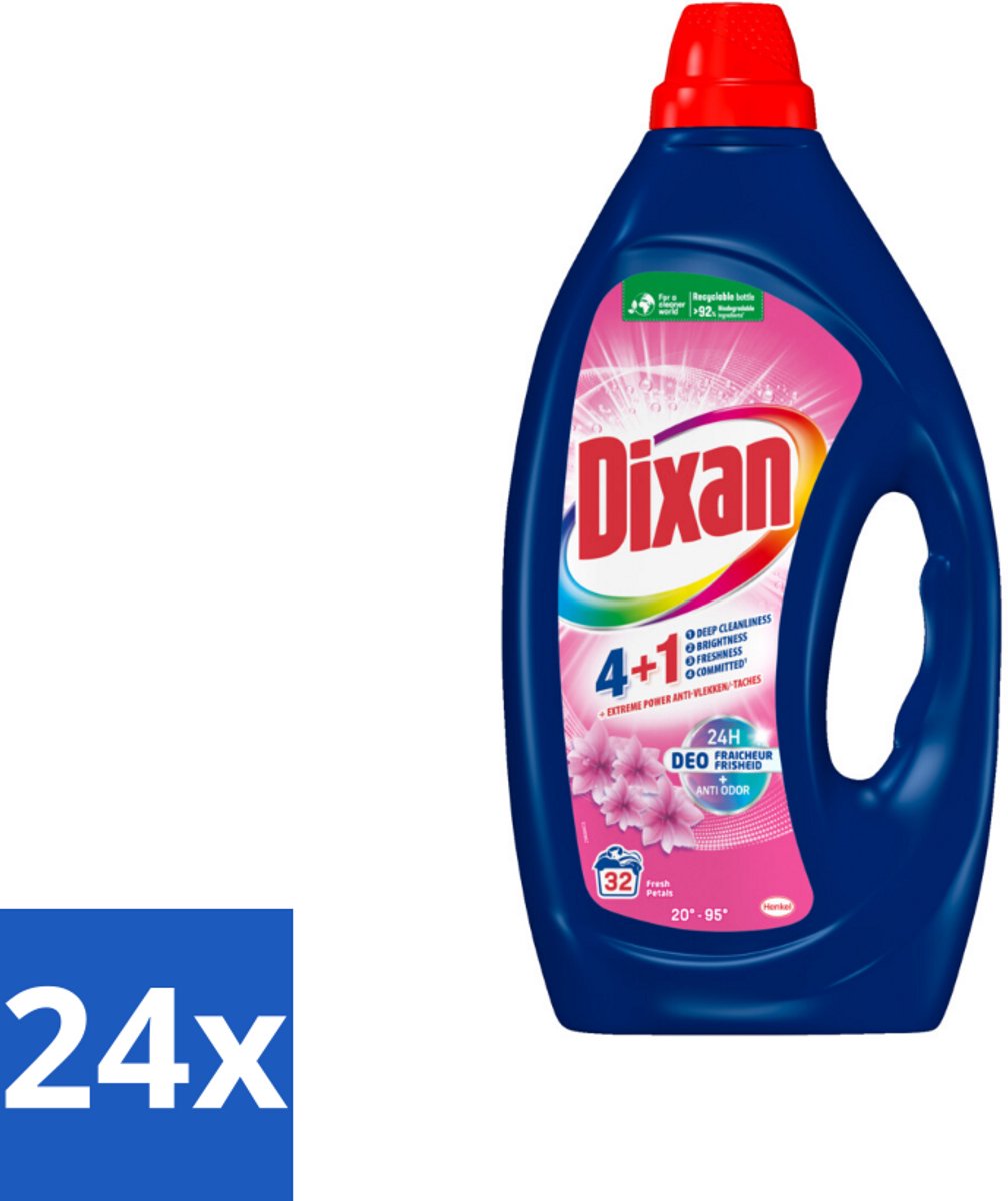 24 x Dixan - Vloeibaar wasmiddel - Fresh Pink - 32 wasbeurten - Dixan Wasmiddel - Vloeibaar Wasmiddel - Wasmiddel Fresh Pink - Wasmiddel Met Bloemengeur - Anti-geur Wasmiddel