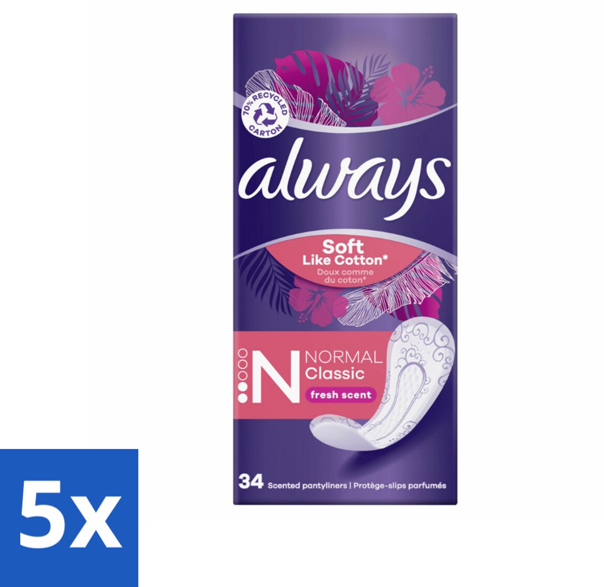 5 x Always - Inlegkruisjes - Normal - 34 Inlegkruisjes - Inlegkruisjes - Dagelijkse Frisheid - Comfort - Flexibel - Ultradun